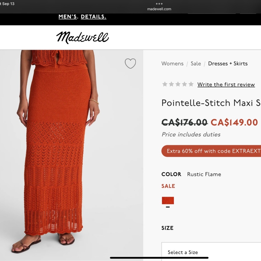 Madewell Pointelle stitch crocheted maxi skirt XL - brand new but tags removed.